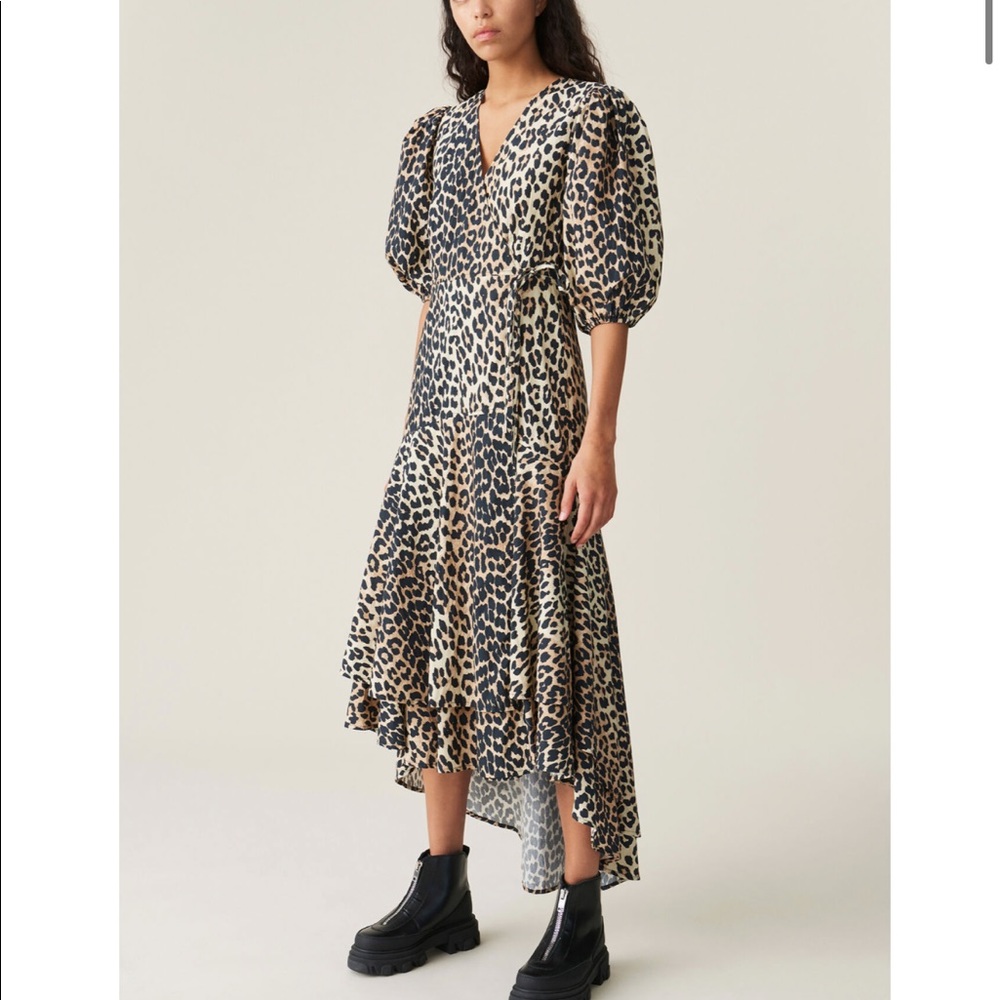 GANNI - PRINTED COTTON POPLIN WRAP DRESS